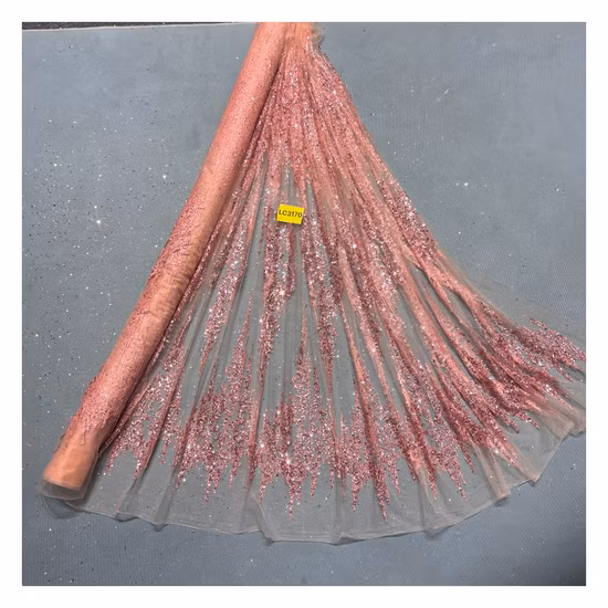 Mintgrüner glitzernder französischer Tüll-Spitzenstoff mit Pailletten