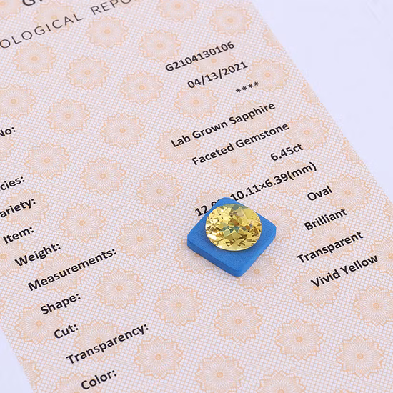Im Labor gezüchteter, leuchtend gelber Saphir-Stein, 6,45 Karat, großer, ovaler, loser Edelstein zur Schmuckherstellung